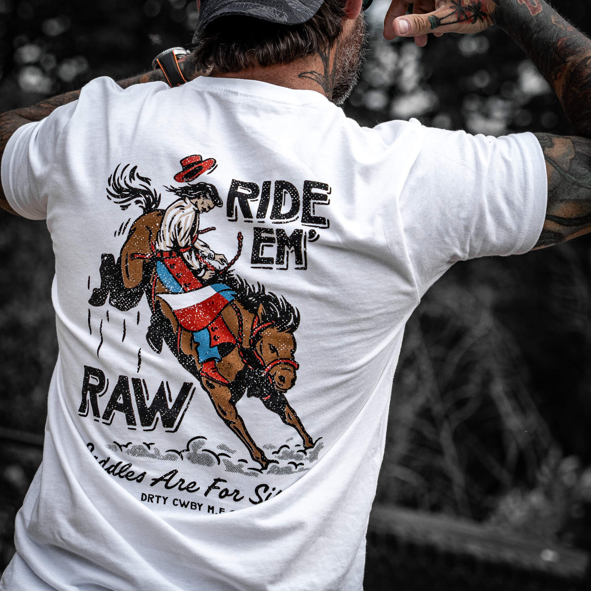 Ride 'Em Raw - Saddles Are For Sissy's Men's T-Shirt from Combat Iron Apparel
