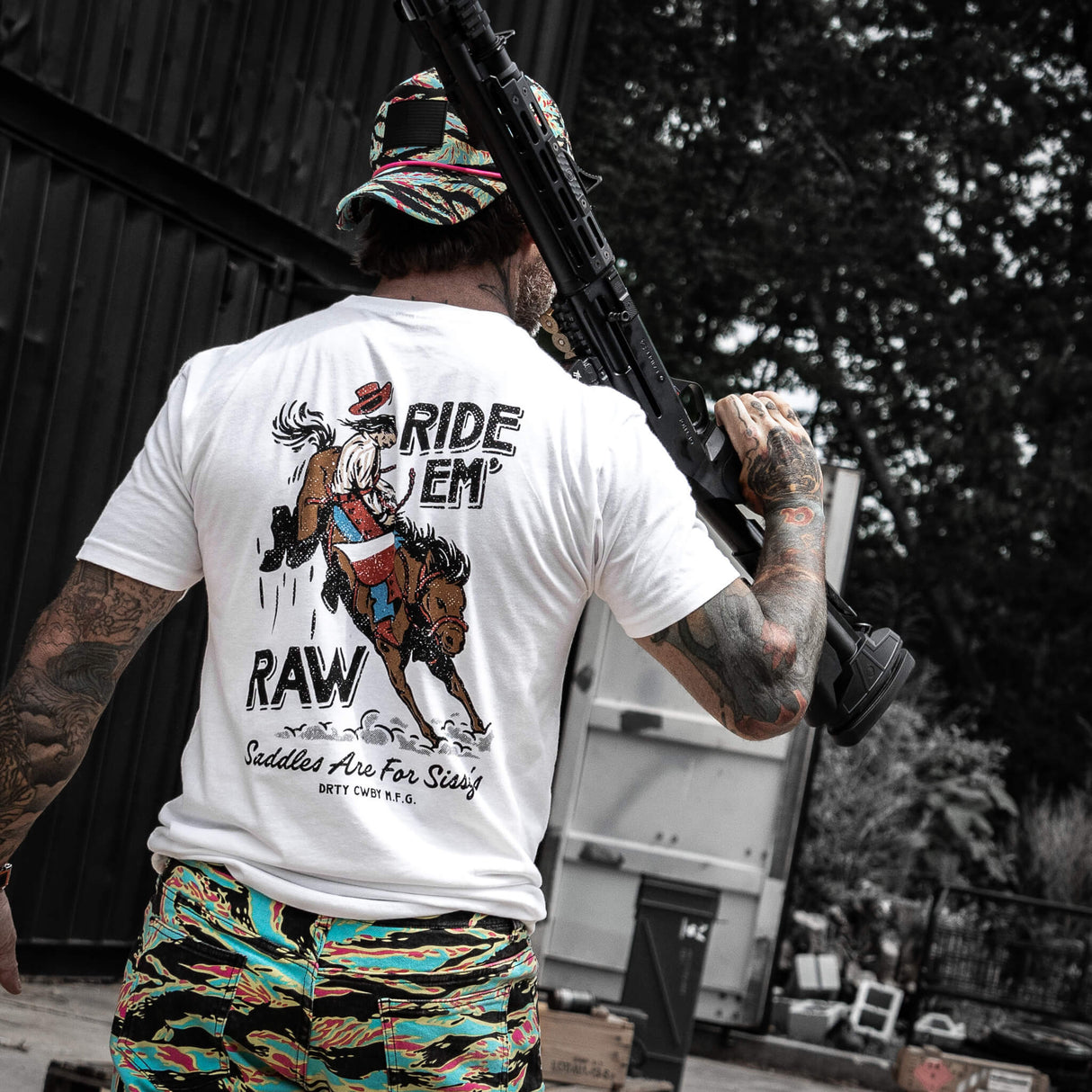 Ride 'Em Raw - Saddles Are For Sissy's Men's T-Shirt from Combat Iron Apparel