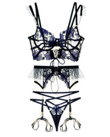 Black&Blue Lace Tie Adjustable Sculpting Body Lingerie Set From Hello.LA.Girl
