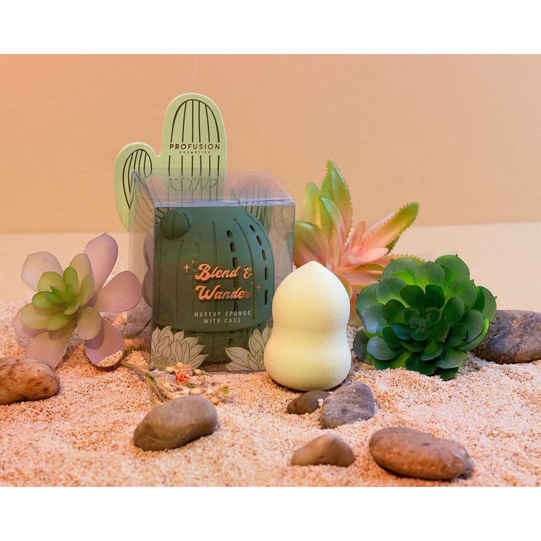 Desert Sage | Blend & Wander Makeup Sponge with Cactus Case from Profusion Cosmetics