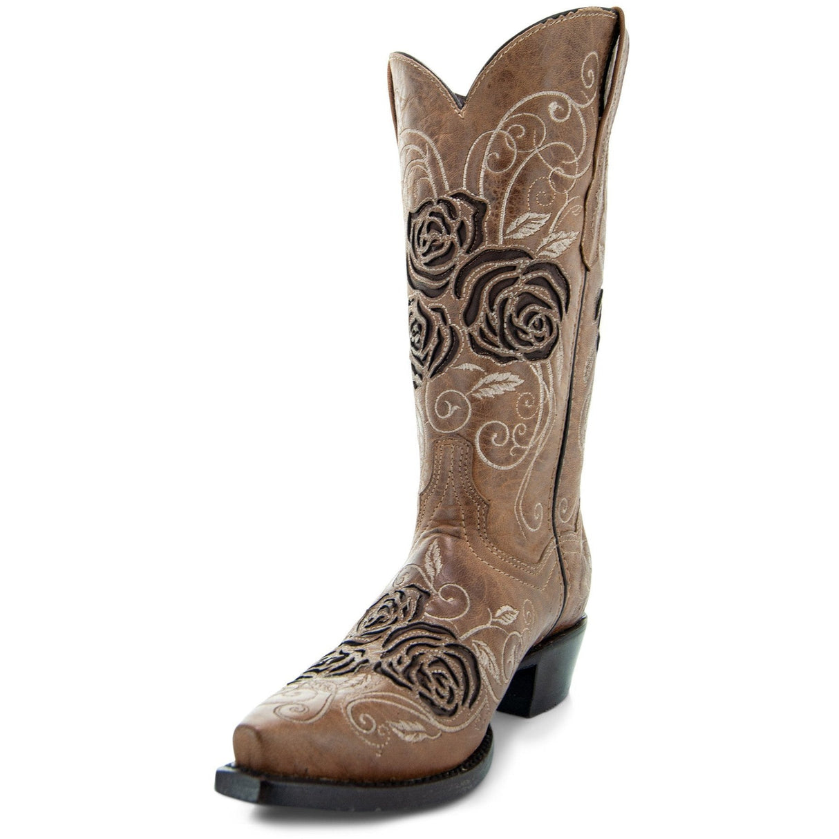 Tan Rose Inlayed Women's Cowgirl Boots (M50032) from Soto Boots