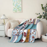 Tache Cotton Patchwork Old World Garden Pastel Blue Yellow Red Hummingbirds Quilted Throw Blanket (JHW-936) from Tache Home Fashion