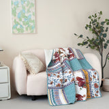Tache Cotton Patchwork Old World Garden Pastel Blue Yellow Red Hummingbirds Quilted Throw Blanket (JHW-936) from Tache Home Fashion