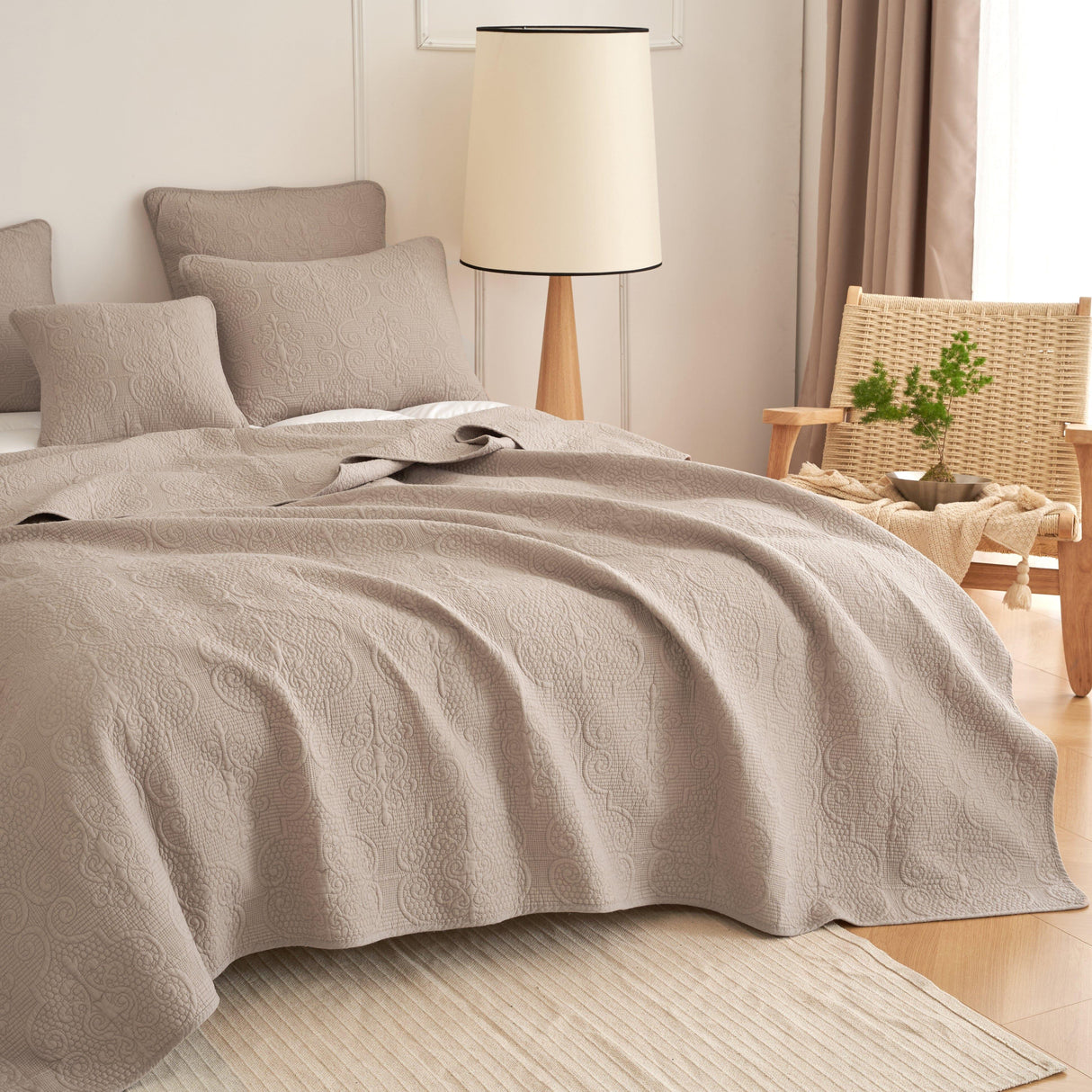 DaDa Bedding Neutral Taupe Beige Sandy Elegant Matelasse Cotton Quilted Bedspread Set (JHW-585) from DaDalogy Bedding Collection