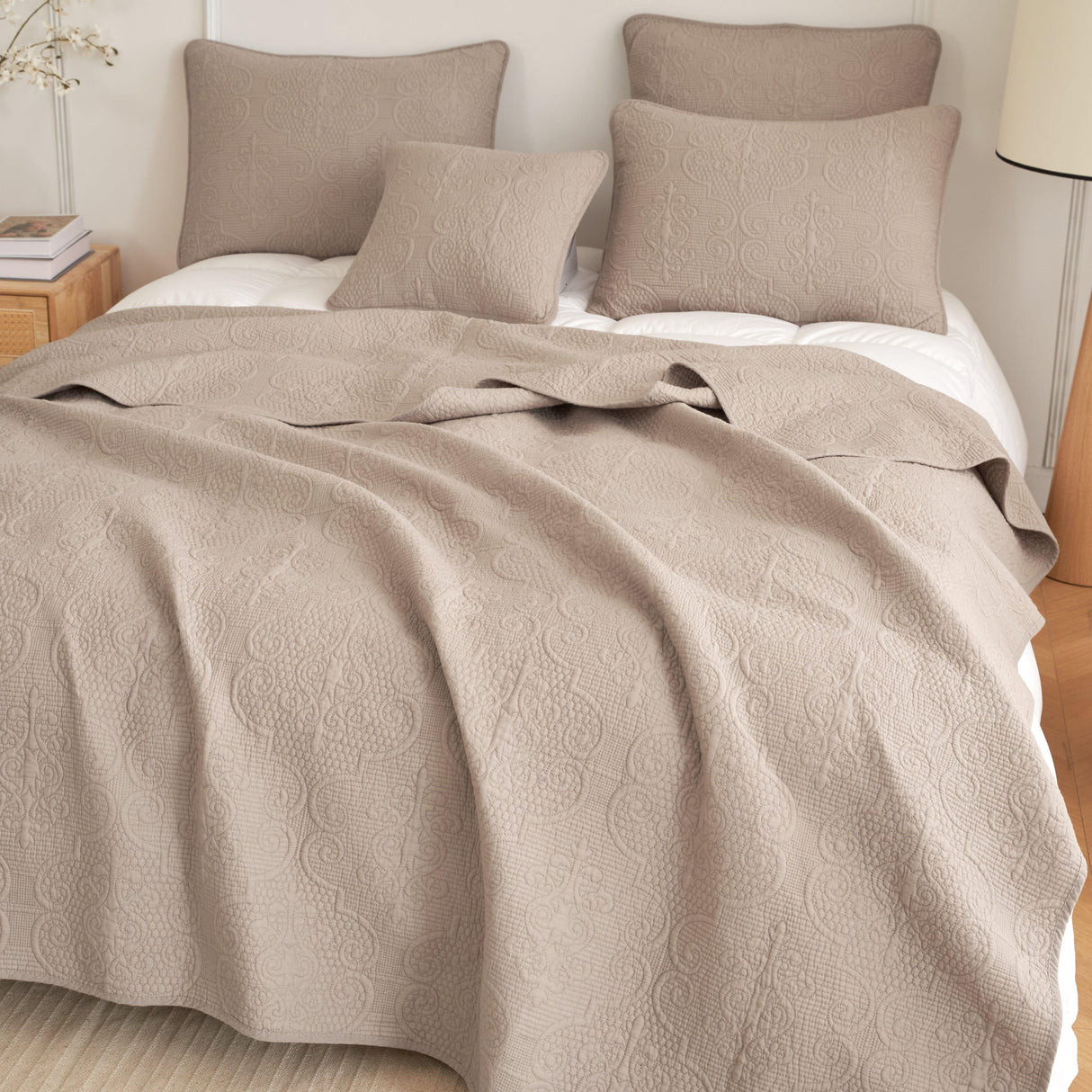 DaDa Bedding Neutral Taupe Beige Sandy Elegant Matelasse Cotton Quilted Bedspread Set (JHW-585) from DaDalogy Bedding Collection