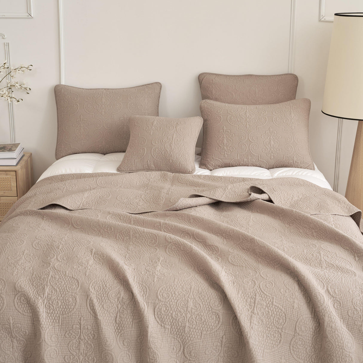 DaDa Bedding Neutral Taupe Beige Sandy Elegant Matelasse Cotton Quilted Bedspread Set (JHW-585) from DaDalogy Bedding Collection