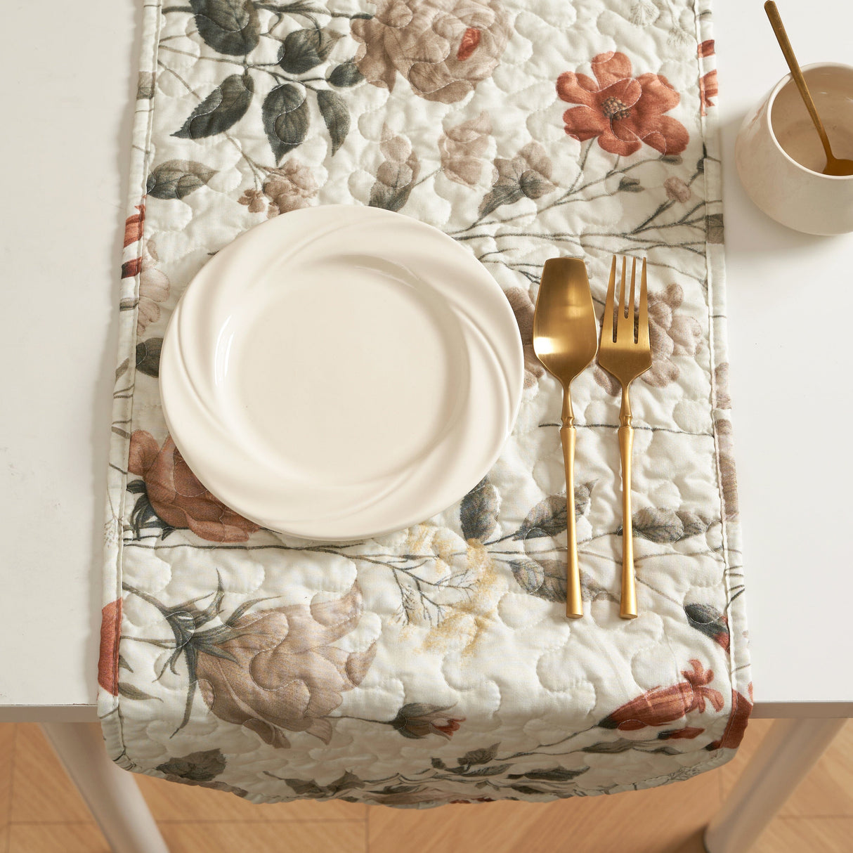 DaDalogy Enchanted Meadow Reversible Dinner Table Runner - Floral Elegance in Beige, Rose, and Soft Olive Green, Premium Soft Microfiber Quilted Table Runner from DaDalogy Bedding Collection