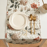 DaDalogy Enchanted Meadow Reversible Dinner Table Runner - Floral Elegance in Beige, Rose, and Soft Olive Green, Premium Soft Microfiber Quilted Table Runner from DaDalogy Bedding Collection