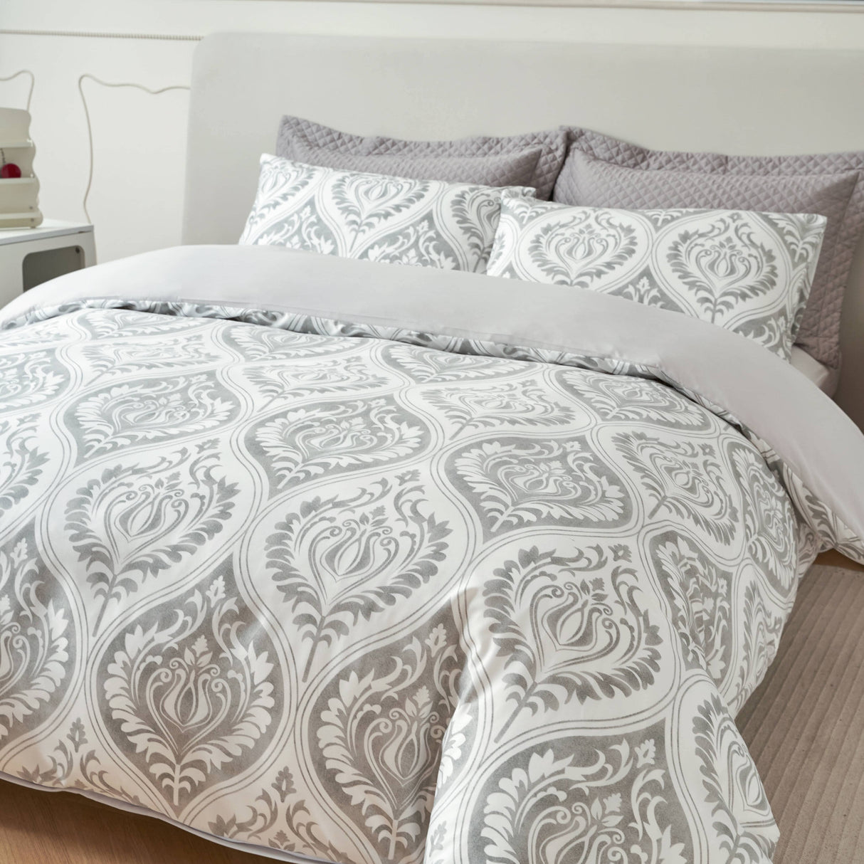 Tache Dreamy Moon Sky Ogee Damask Heather Gray White Duvet Cover (TB300) from Tache Home Fashion
