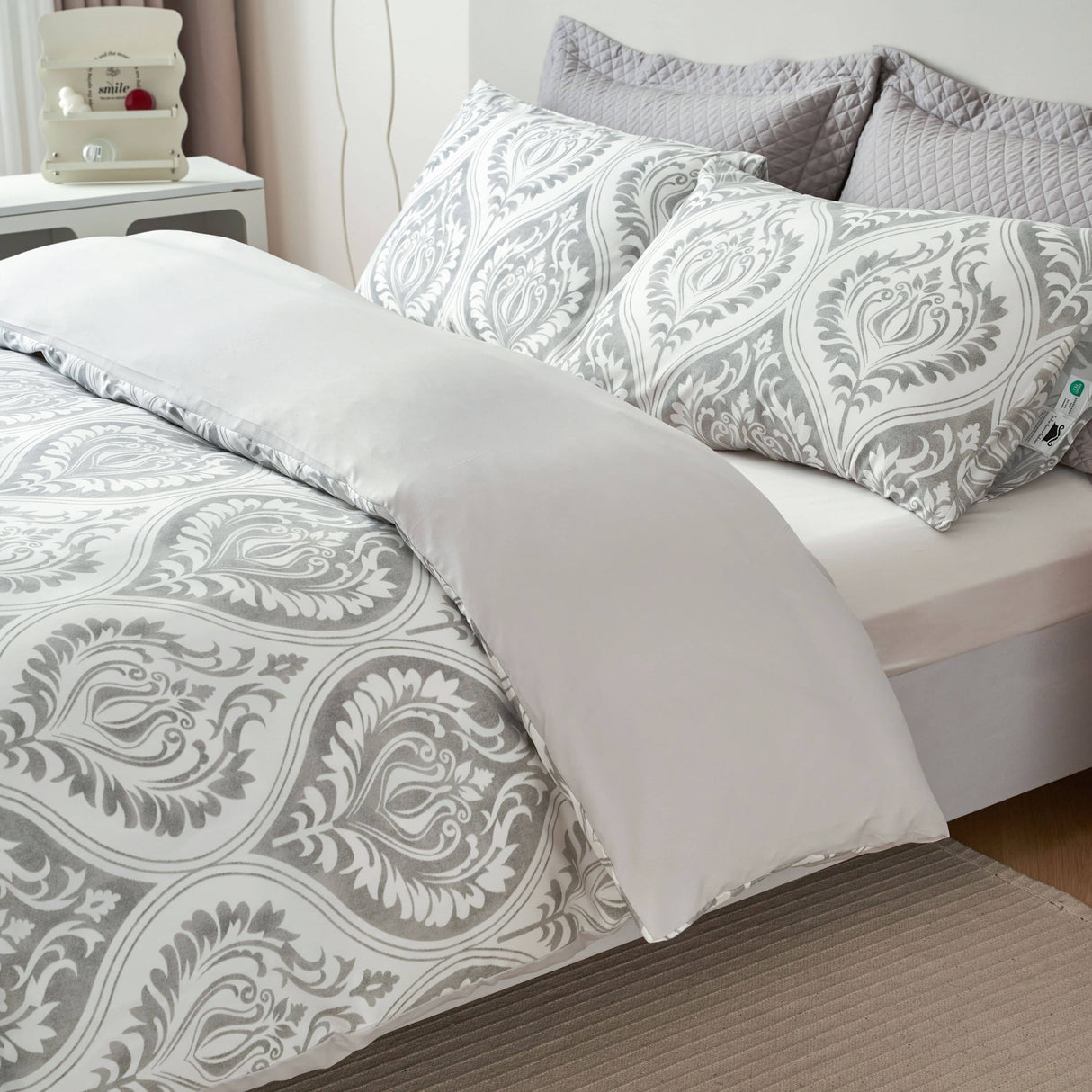 Tache Dreamy Moon Sky Ogee Damask Heather Gray White Duvet Cover (TB300) from Tache Home Fashion