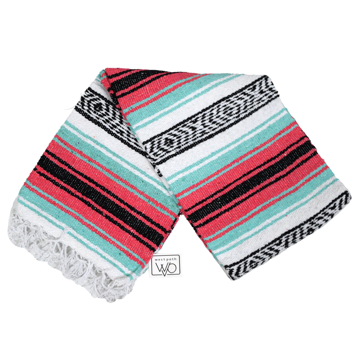 Seafoam Green & Coral Mexican Falsa Blanket From West Path