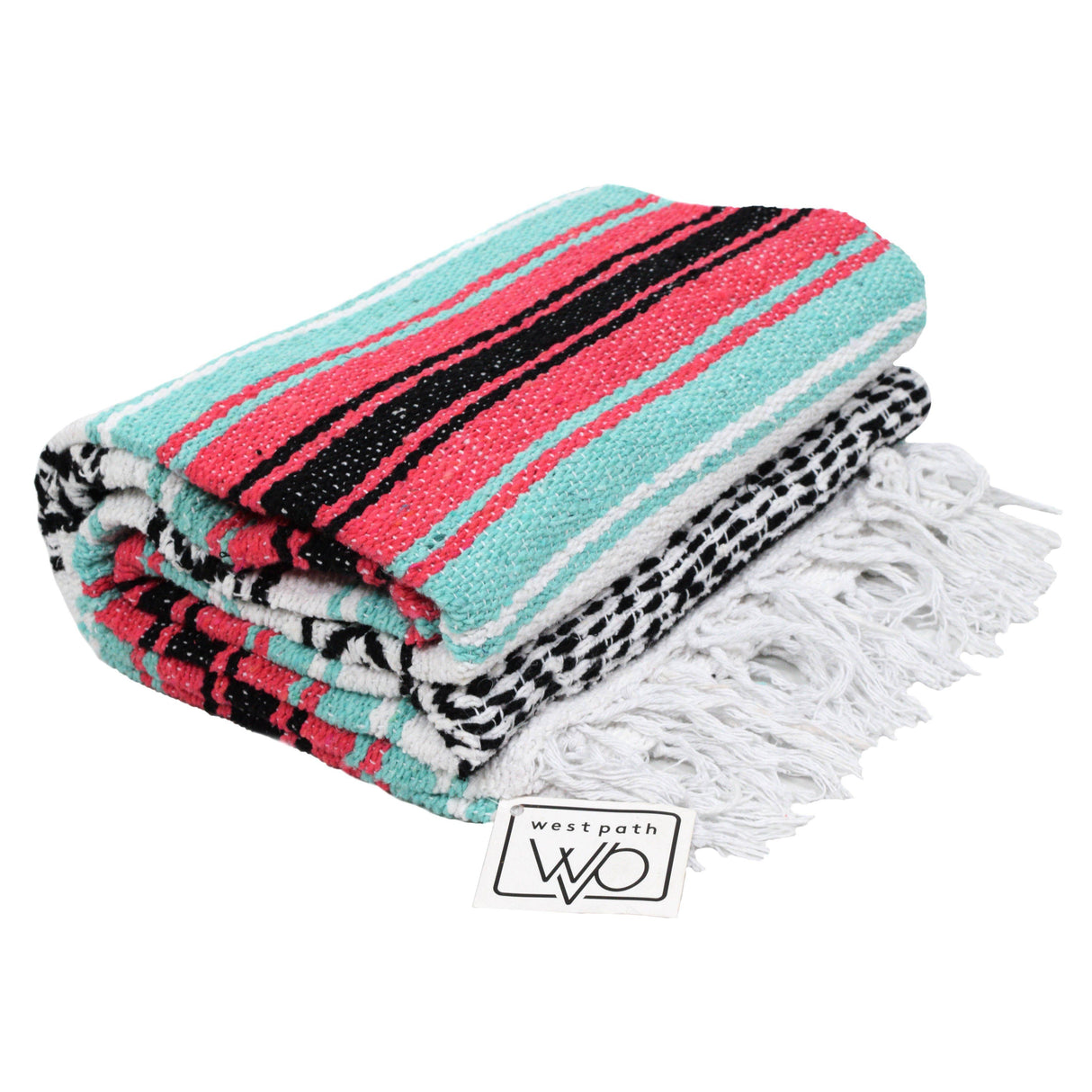 Seafoam Green & Coral Mexican Falsa Blanket From West Path