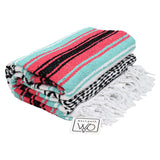 Seafoam Green & Coral Mexican Falsa Blanket From West Path