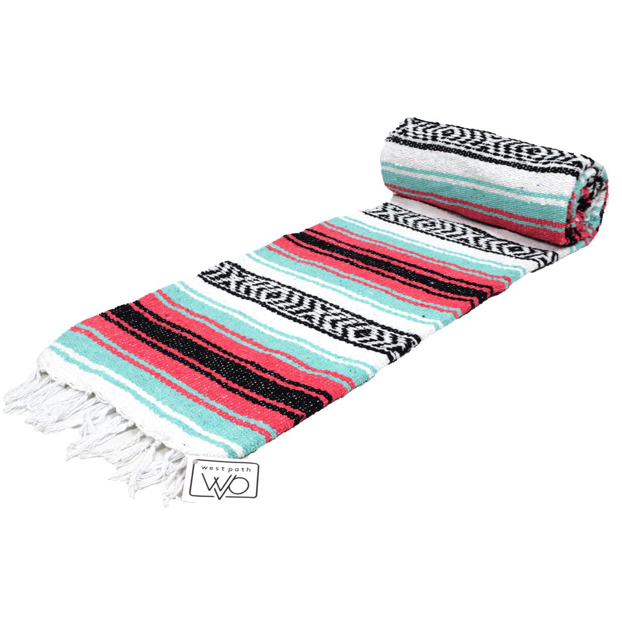 Seafoam Green & Coral Mexican Falsa Blanket From West Path