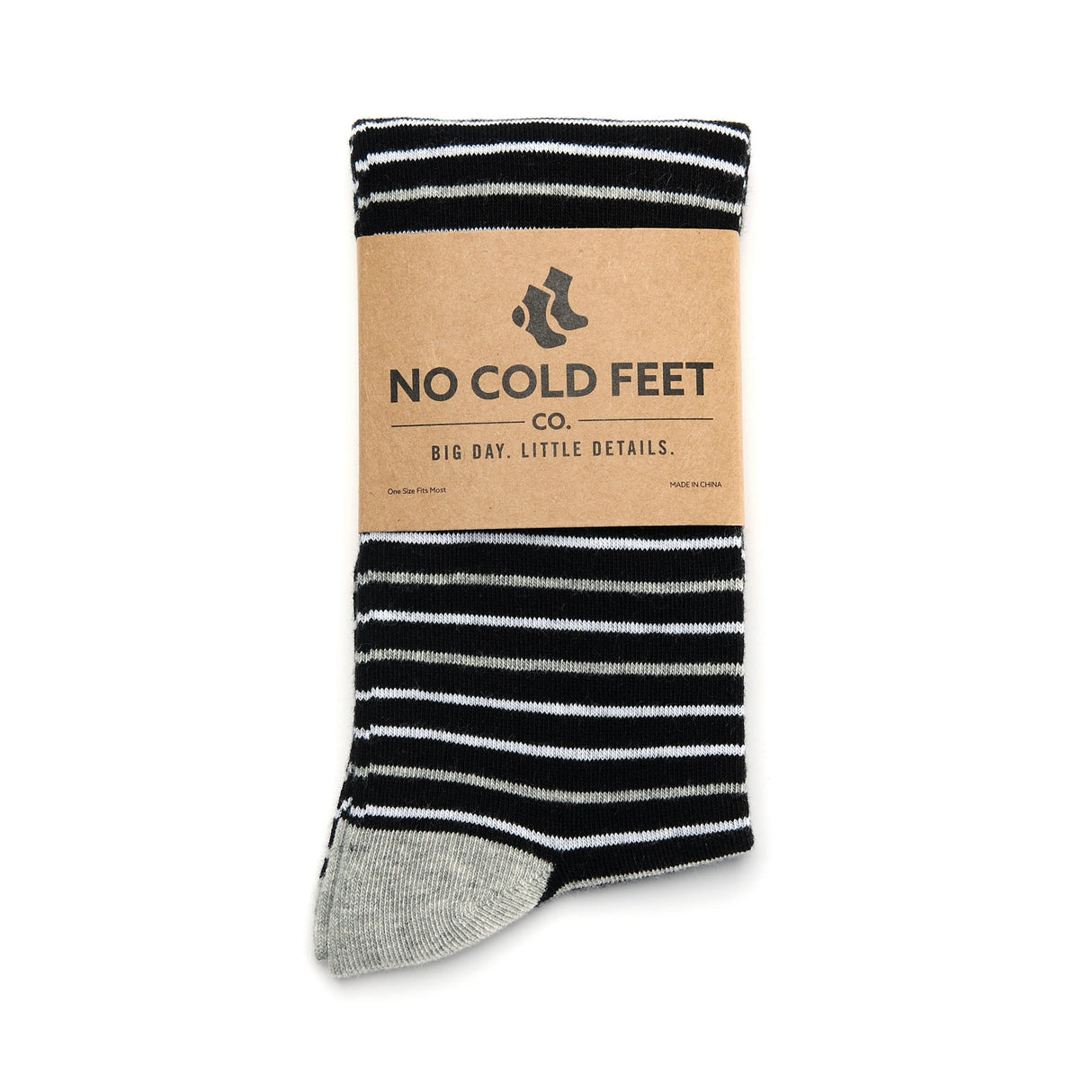 Black, White, and Grey Striped Socks from No Cold Feet