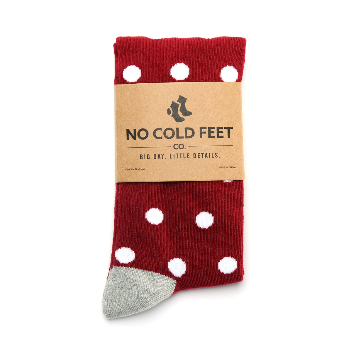 Burgundy with White Polka Dot Socks from No Cold Feet