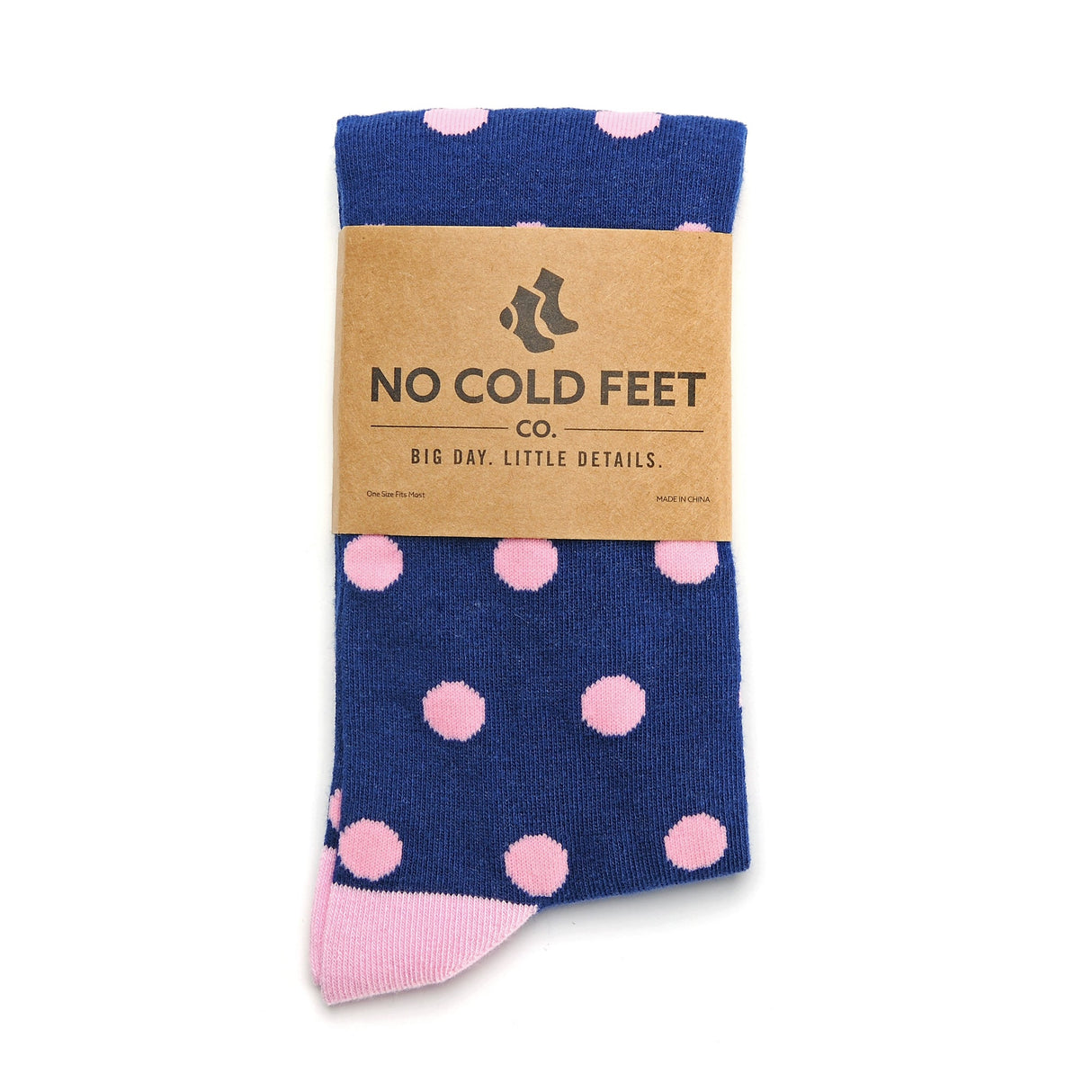 Navy Blue with Pink Polka Dot Socks from No Cold Feet