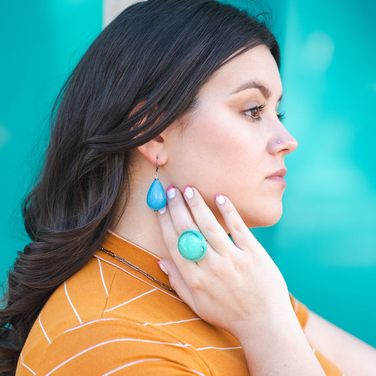 Aqua Blue Aura Glow Nola Earrings from Leetie Lovendale