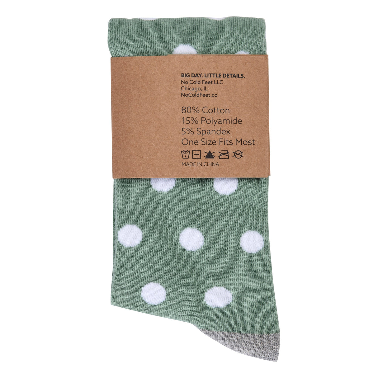 Sage Green with White Polka Dot Socks from No Cold Feet