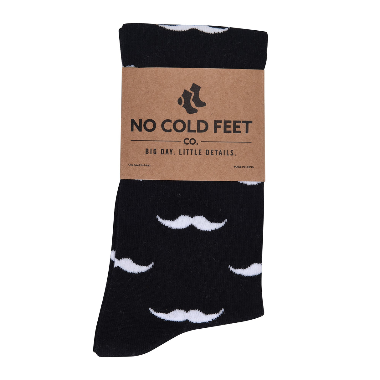 Black with White Mustache Socks from No Cold Feet