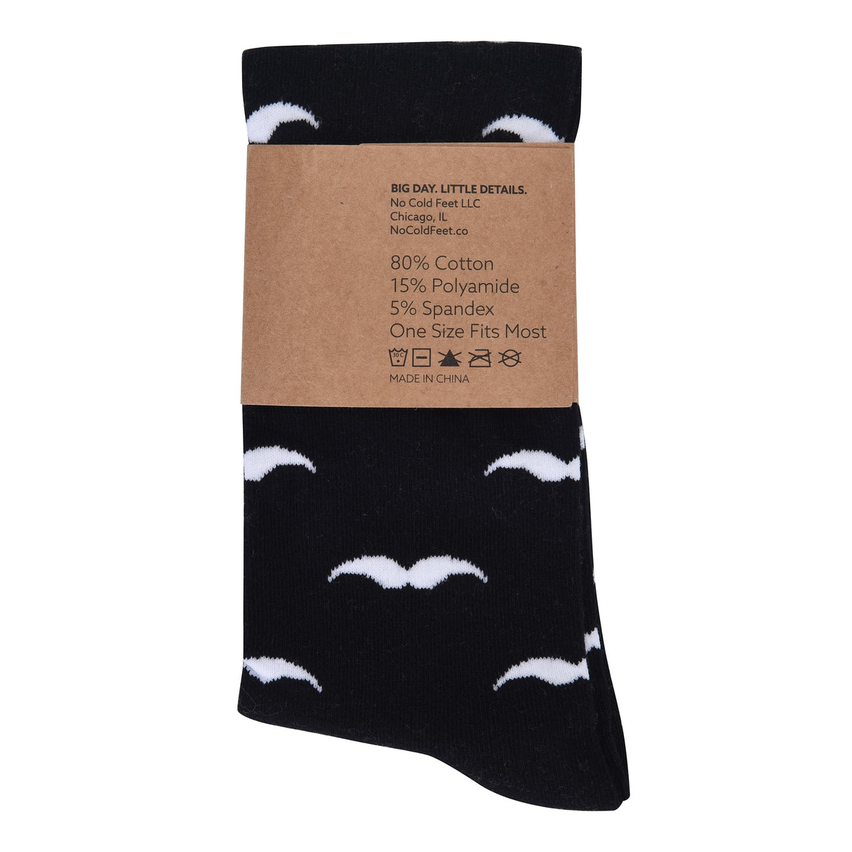 Black with White Mustache Socks from No Cold Feet