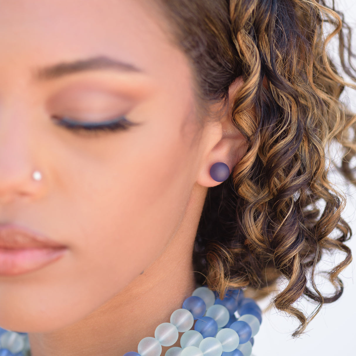 Amethyst Petite Frosted Lucite Ball Stud Earrings from Leetie Lovendale