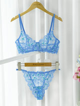 Blue Floral Embroidery Lingerie Set From Hello.LA.Girl