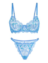 Blue Floral Embroidery Lingerie Set From Hello.LA.Girl