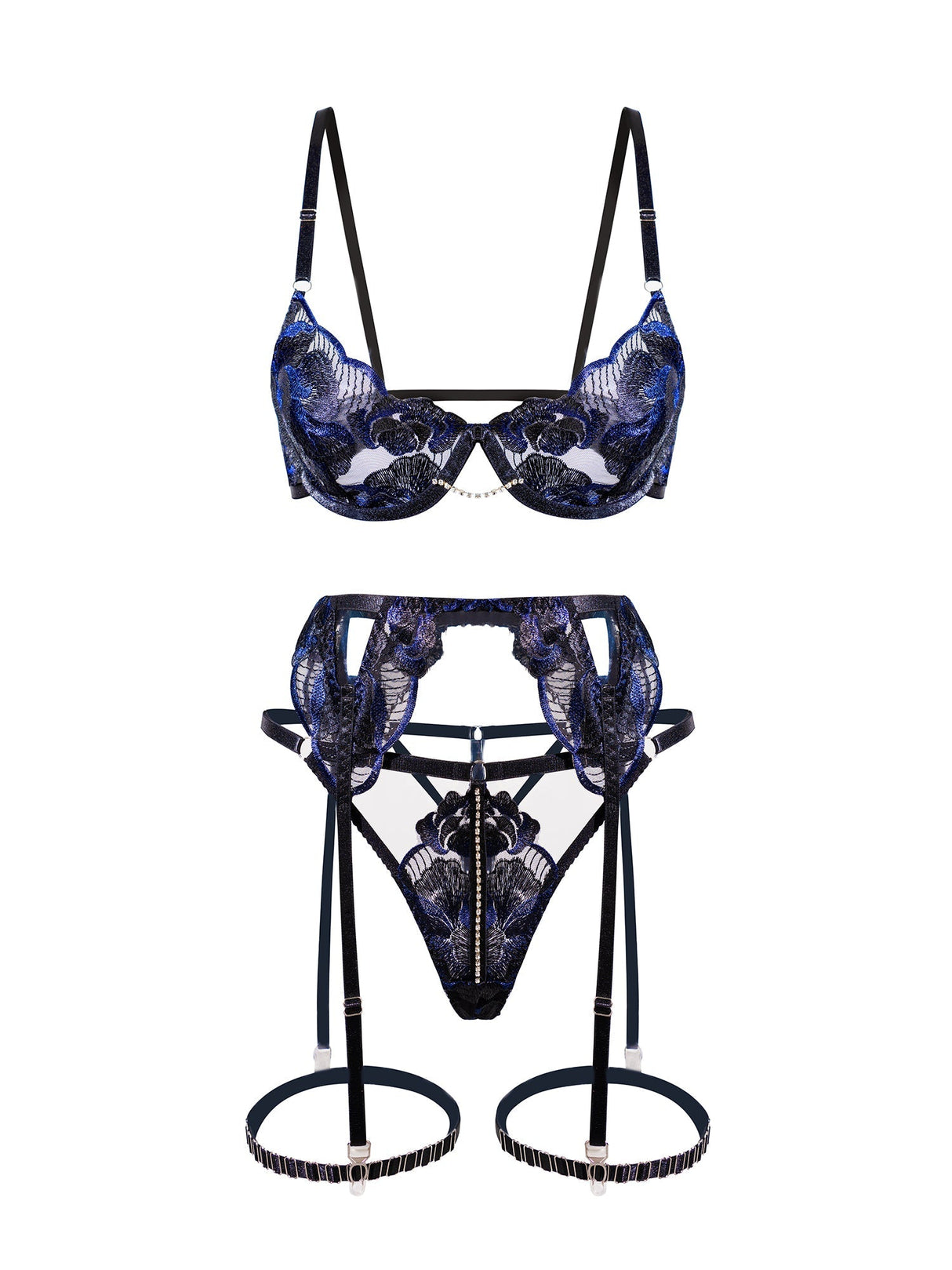 Black Luxurious Fancy Embroidered Sexy Lingerie Set From Hello.LA.Girl
