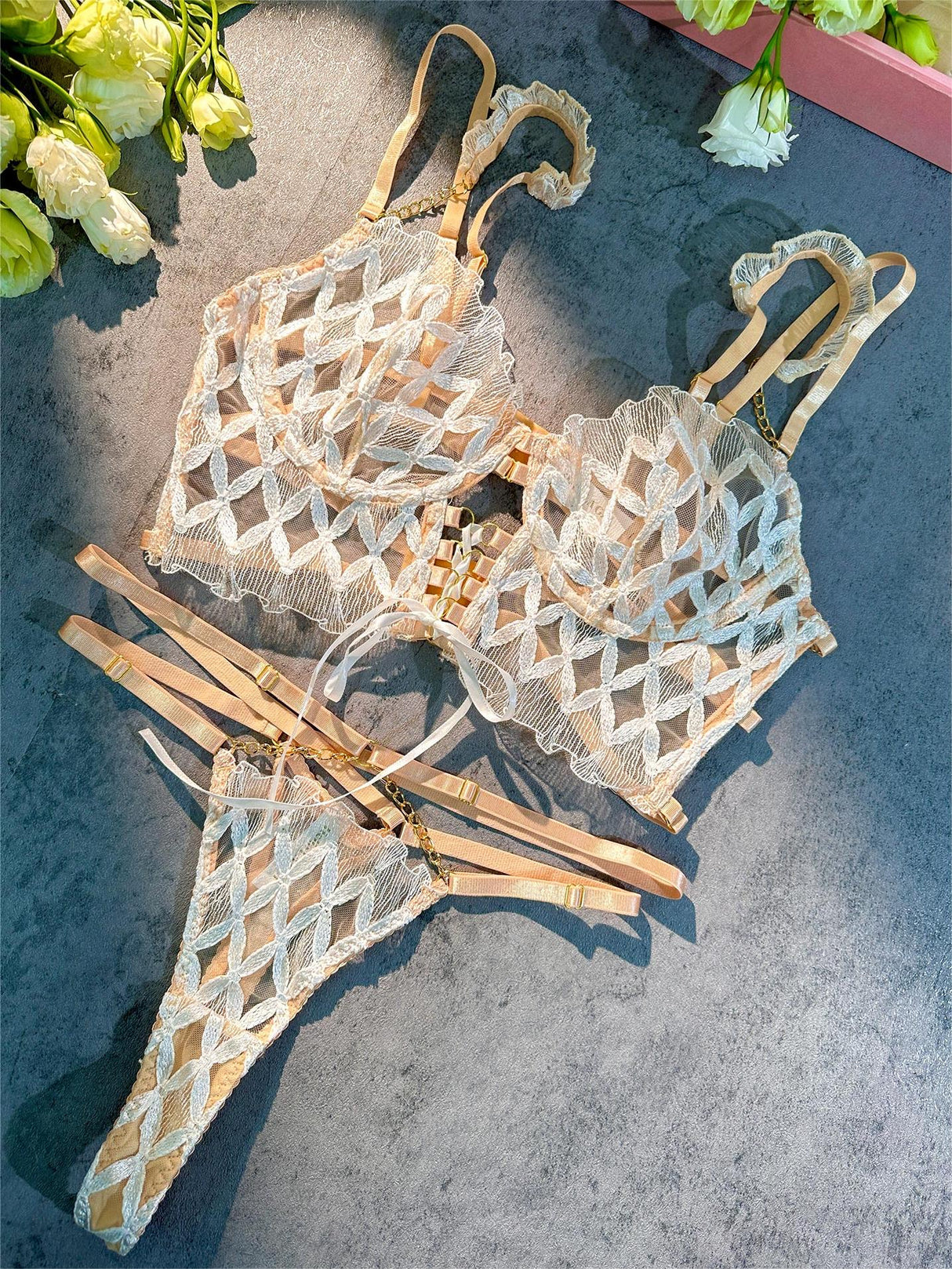 Delicate White Embroidery Lingerie Set From Hello.LA.Girl