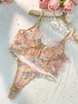 Champagne Floral Sexy Sheer Embroidered Lingerie Set From Hello.LA.Girl
