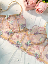 Champagne Floral Sexy Sheer Embroidered Lingerie Set From Hello.LA.Girl