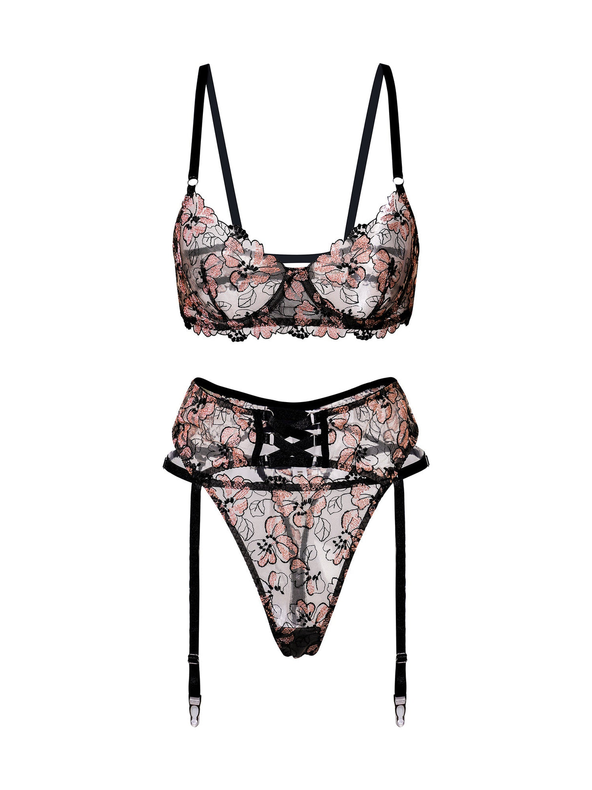 Black& Dustyrose Flowers  Lingerie Set From Hello.LA.Girl