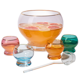 Colorful 1.7 Gallon Punch Bowl with 4 10oz Glasses Set with Ladle Gift For Mothers Day, Her, Wife, Mom, Friend - Colored Set Margarita, Cocktails, Juice, Punch Drink bowl for Parties, Weddings from The Wine Savant