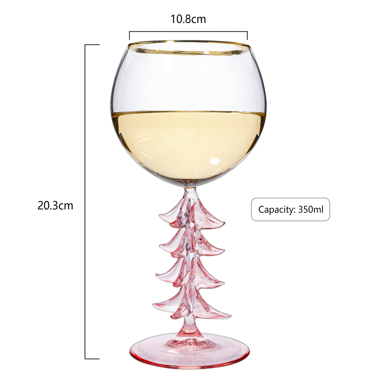 Crystal Christmas Holiday Tree Stemmed Wine Glass - Pink & Green - 12oz Goblet Bordeaux Gold Rim Colored Glassware, Cheerful Party Festive New Years Cheer for Holiday Gift Xmas & Winter Season from The Wine Savant