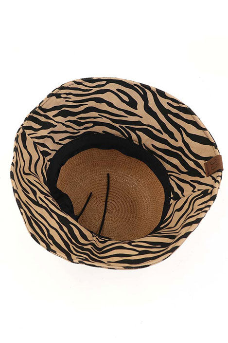 C.C Zebra Print Cloche Straw Bucket Hat from Madeline Love