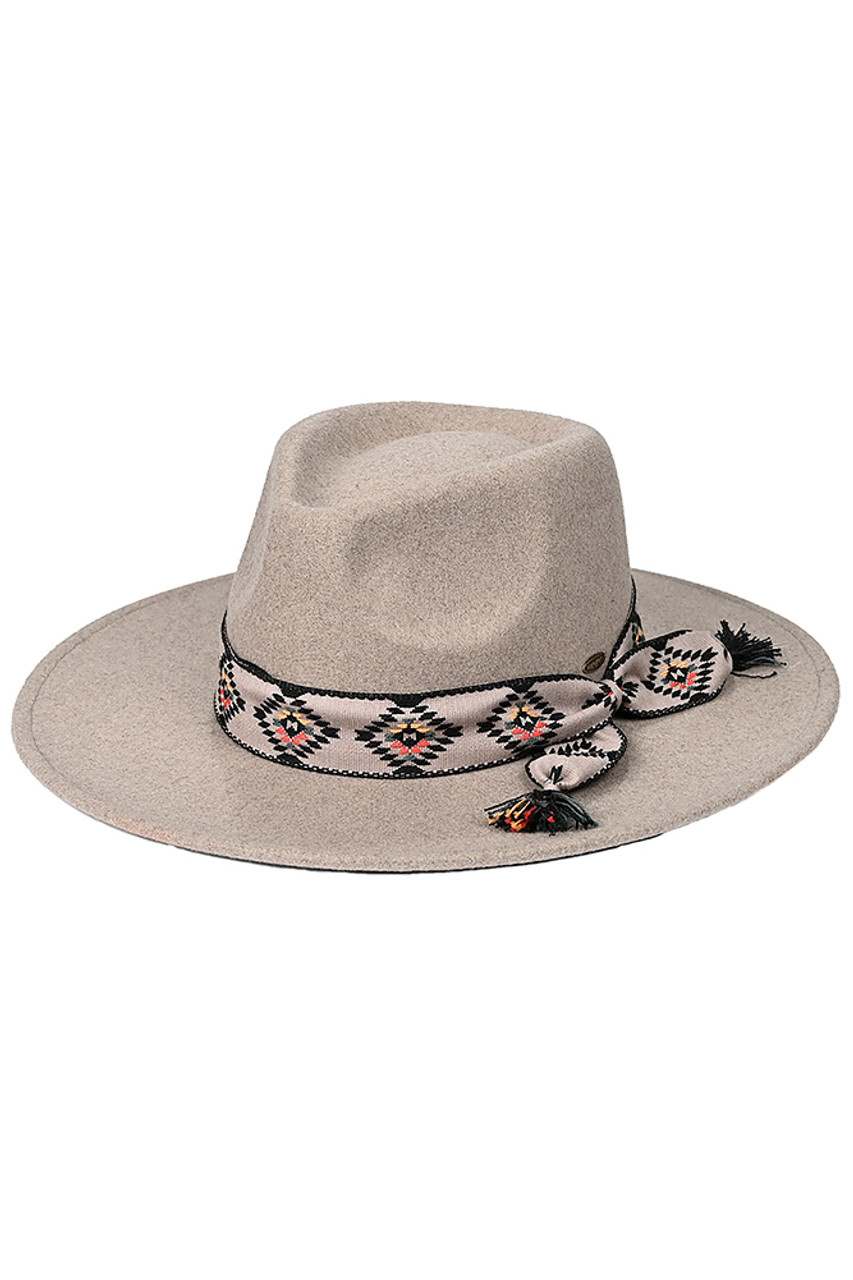 C.C Aztec Trim Band Vegan Felt Panama Hat from Madeline Love