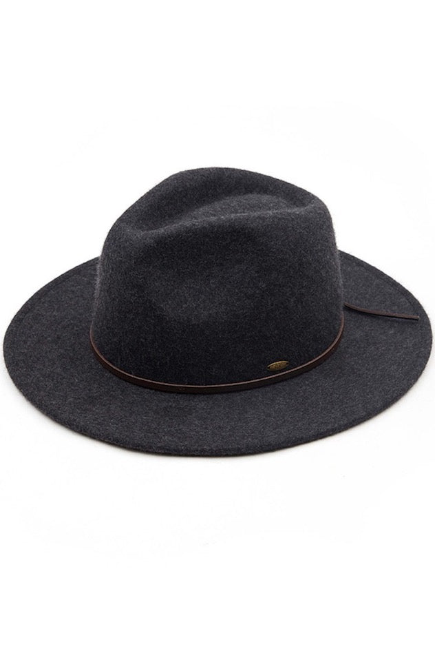 C.C Wool Felt Detailed Panama Hat Leather Bow Trim from Madeline Love