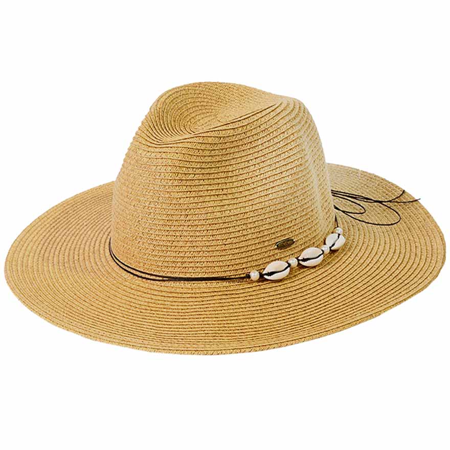 C.C Shell And Pearl Trim Band Panama Sun Hat from Madeline Love