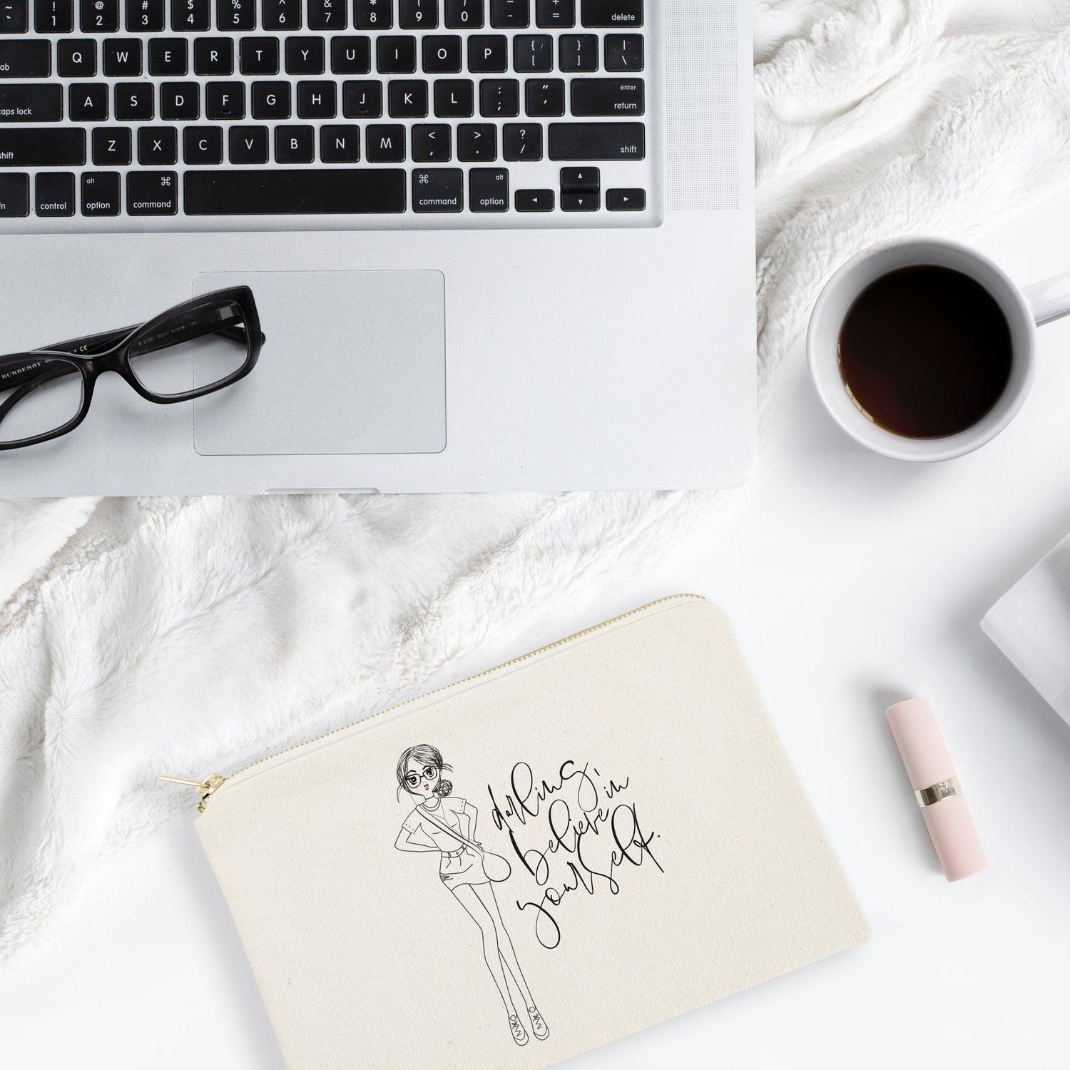 Darling, Believe in Yourself Cotton Canvas Cosmetic Bag from The Cotton & Canvas Co.