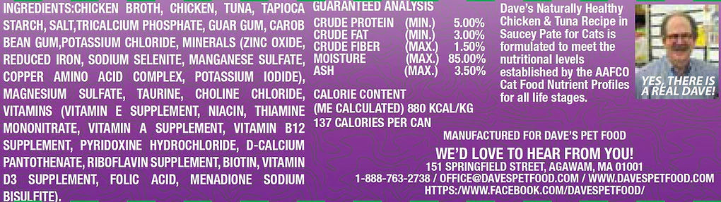 Dave's Naturally Healthy Grain Free Chicken & Tuna Recipe in Saucey Paté Wet Cat Food (5.5oz) from The Family Pet