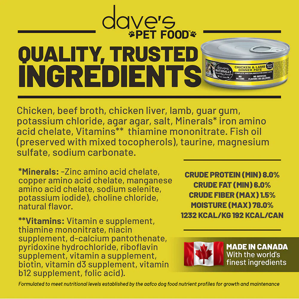 Dave's Naturally Healthy Chicken & Lamb Dinner Paté Wet Cat Food (5.5oz) from The Family Pet