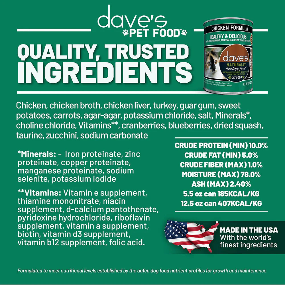 Dave's 95% Naturally Healthy Grain Free Chicken Formula Wet Cat Food (5.5oz) from The Family Pet