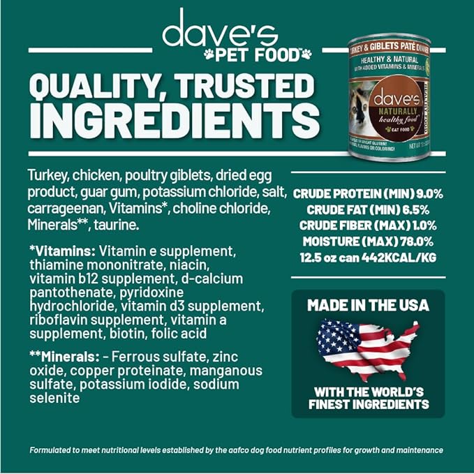 Dave's Naturally Healthy Turkey & Giblets Dinner Paté Wet Cat Food (12.5oz) from The Family Pet