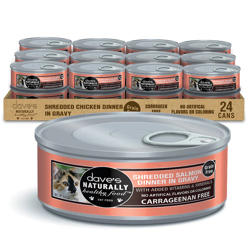 Dave's Naturally Healthy Grain Free Shredded Salmon Dinner in Gravy Wet Cat Food (5.5oz) from The Family Pet