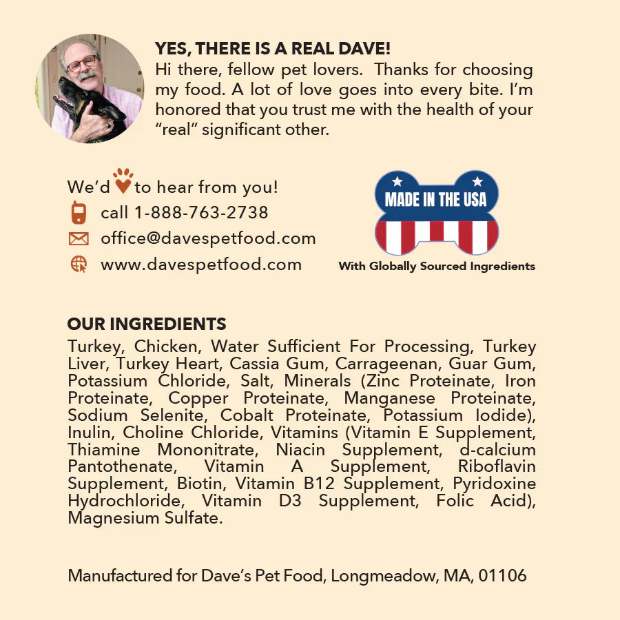 Dave's 95% Premium Meats™ Turkey & Chicken For Dogs (12.5oz) from The Family Pet