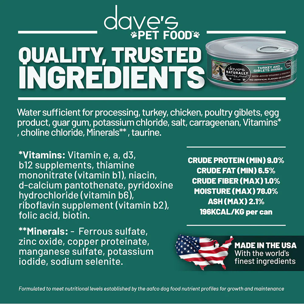 Dave's Naturally Healthy Grain Free Turkey & Giblets Dinner Wet Cat Food (5.5oz) from The Family Pet