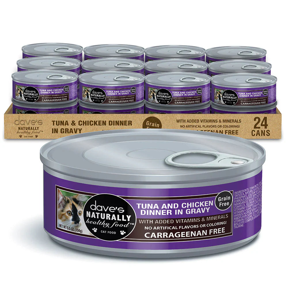 Dave's Naturally Healthy Grain Free Tuna & Chicken Dinner in Gravy Wet Cat Food (5.5oz) from The Family Pet