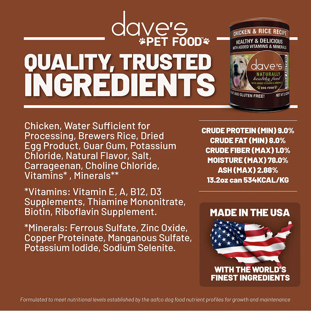 Dave’s Naturally Healthy Chicken & Rice Recipe Wet Dog Food (13.2oz) from The Family Pet