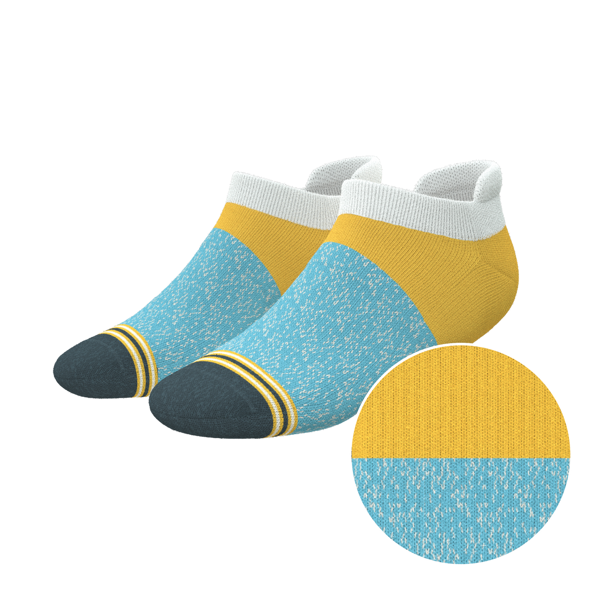 The Daybreak | Mustard and Blue Heel Hammock™ Ankle Socks from Shinesty